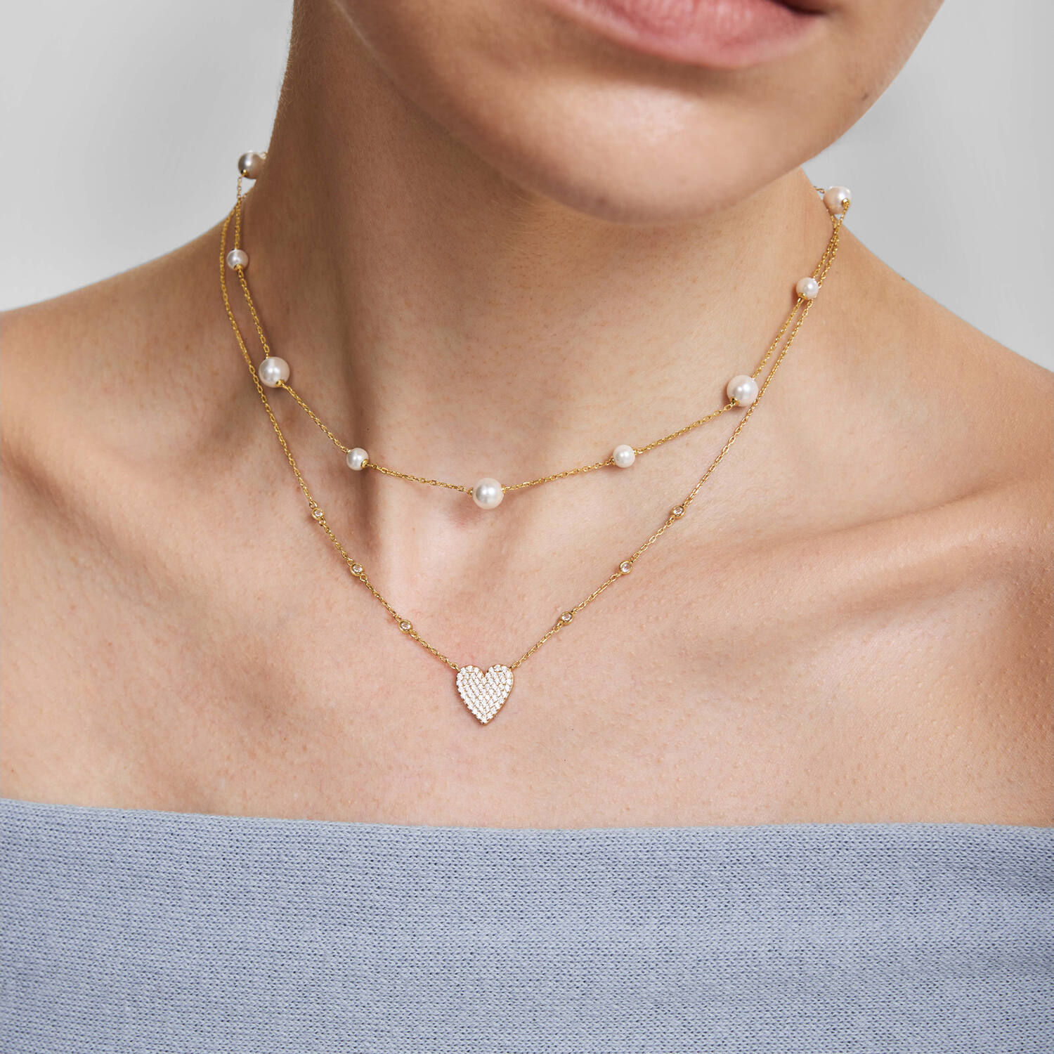  Wanderer - Colliers maillons - Argent / GP 14 carats - Zircone - 48cm